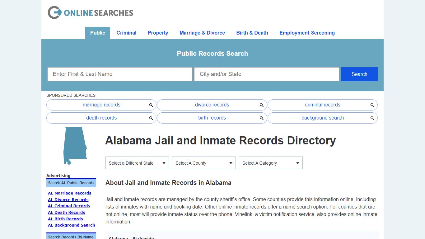 Alabama Jail and Inmate Records Search Directory - OnlineSearches.com